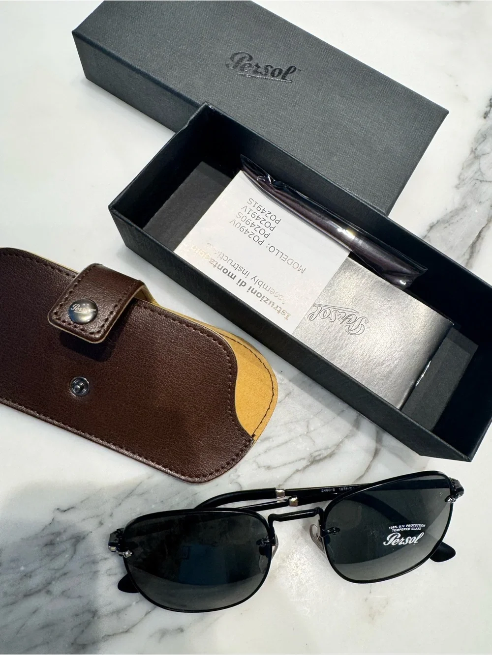 NIB Persol 2490S Black Metal Sunglasses